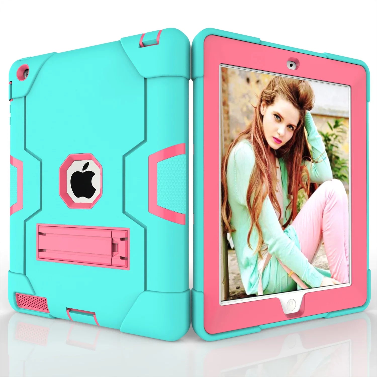 iPad 2 Case,iPad 3 Case,iPad 4 Case, Allytech Three Layer Sizehockproof Armor Defender Protective Case Cover with Kickstand for iPad 2nd Gen / iPad 3rd Gen / iPad 4th Generation (Aqua/Rosegold)