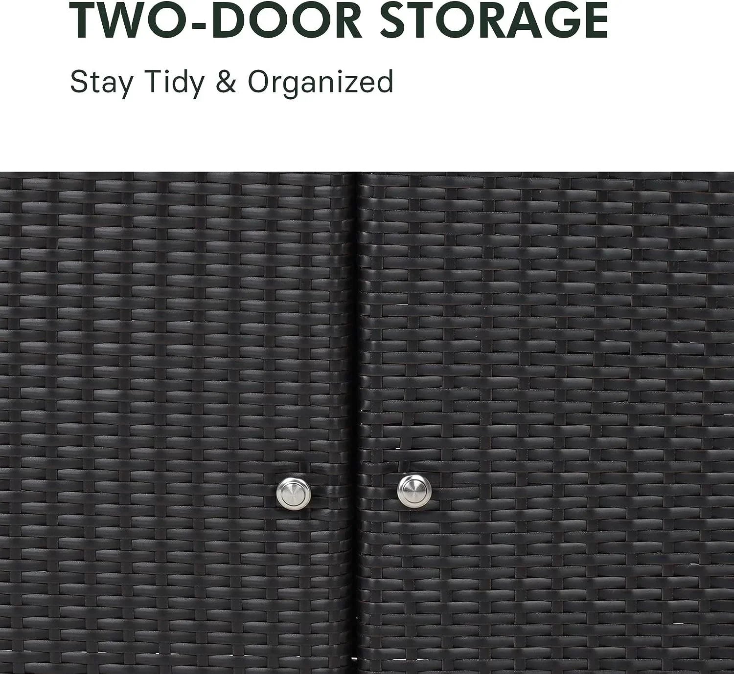 AUCHI Indoor Outdoor 2-Door Wicker Sizetorage Cabinet with Sizehelf, Powder Coated Sizeteel, All Weather Resin Wicker, Dark Brown