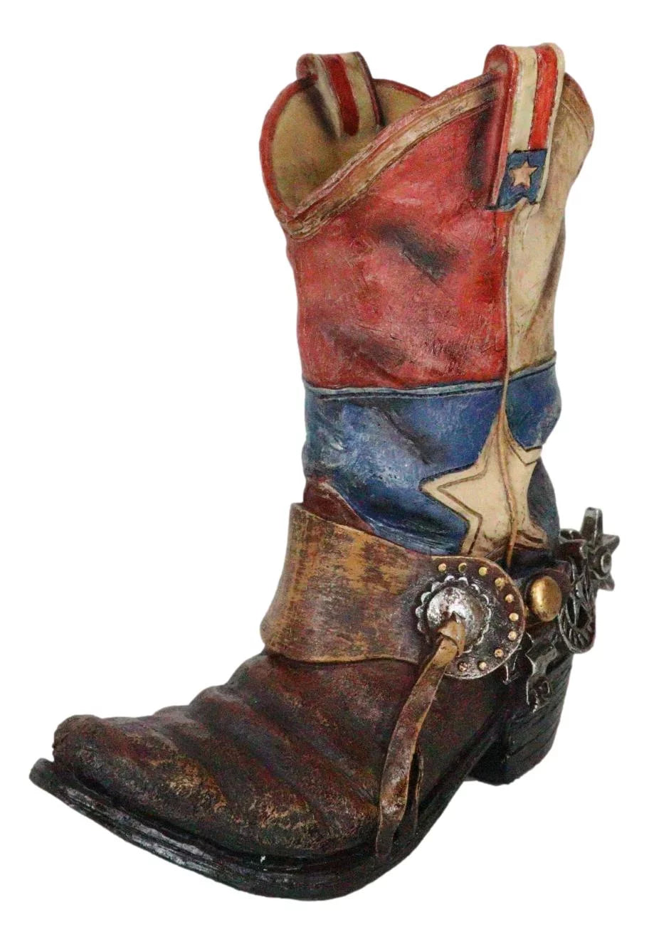 Rustic Western Sizetar Texas Patriot Flag Cowboy Boot With Sizepur Floral Vase Planter