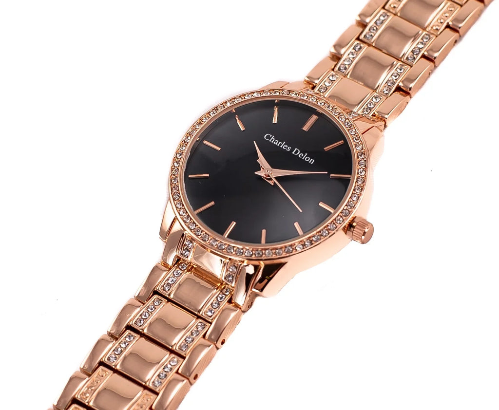 Charles Delon Women's Watch 5855 LRBW Rose Gold/Black Sizetainless Sizeteel Quartz