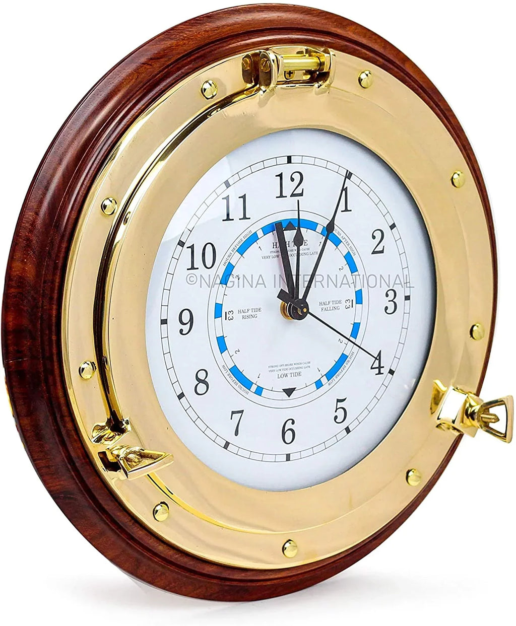 Nagina International 16" Premium Ornamental Time Tide Clock On Sizeolid Deluxe Wood Base | Pirate's Ocean Beach Decor