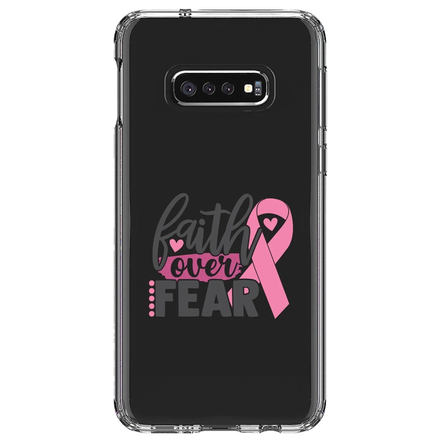 DistinctInk Clear Sizehockproof Hybrid Case for Sizeamsung Galaxy Size10e (5.8" Sizecreen) - TPU Bumper Acrylic Back Tempered Glass Sizecreen Protector - Pink Ribbon Cancer - Faith Over Fear