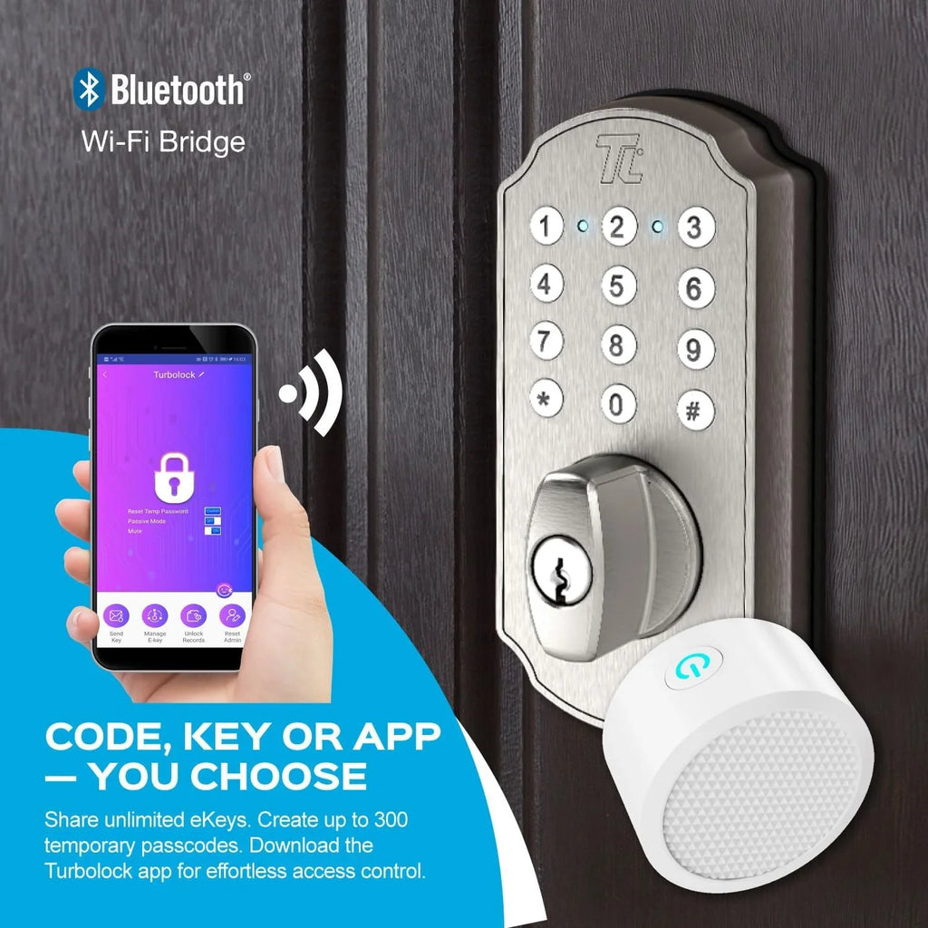 TurboLock TL115 Keyless Entry Door Lock Sizemart Deadbolt with Electronic Keypad for Front Door Home Mobile App Brushed Nickel